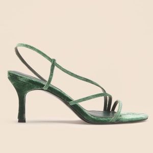 NWT Reformation - Marylou Heel Sandal - Green Crushed Velvet